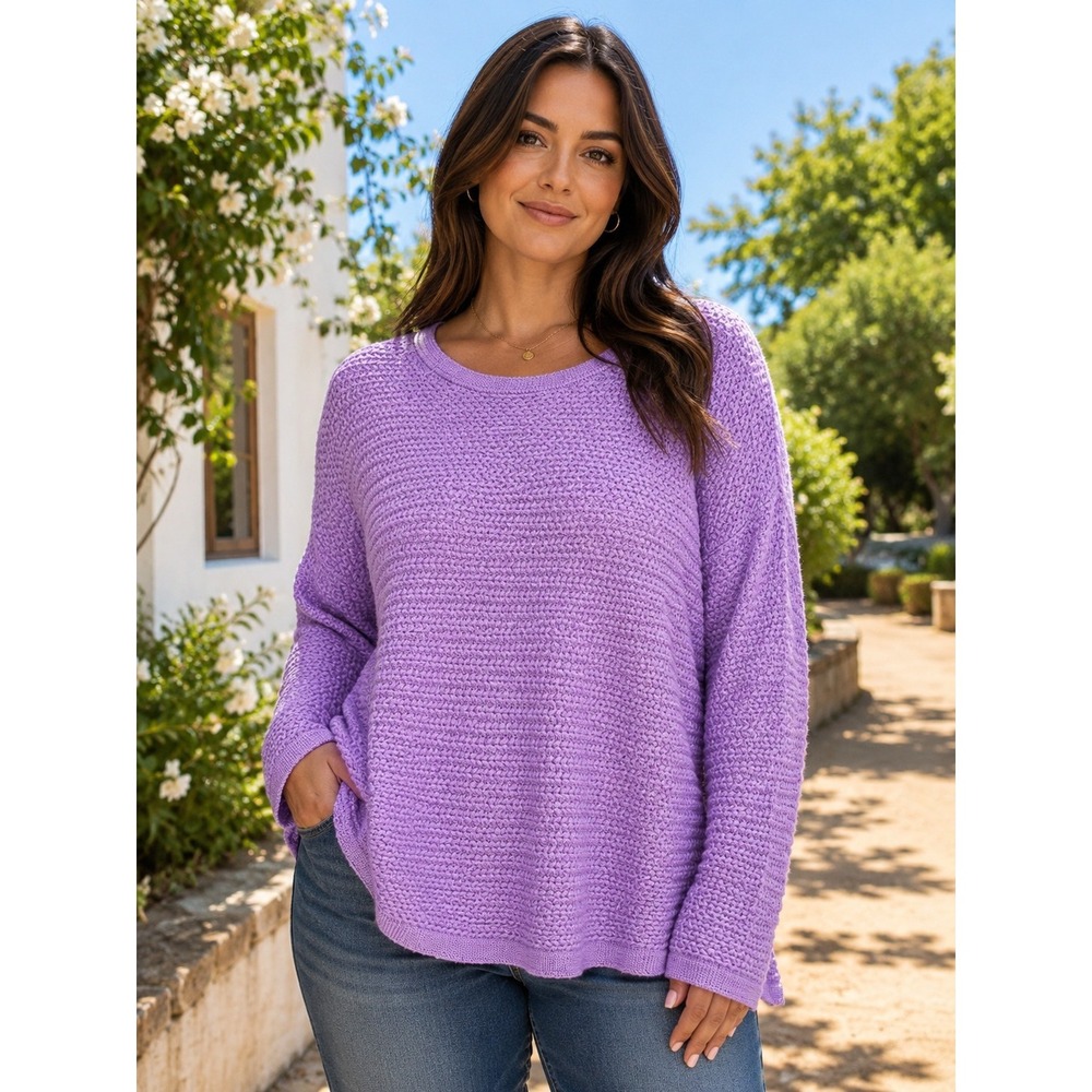 TALBOTS Women's Purple Cable-Knit Long Sleeve XL Sweater Partial Lambswool -356